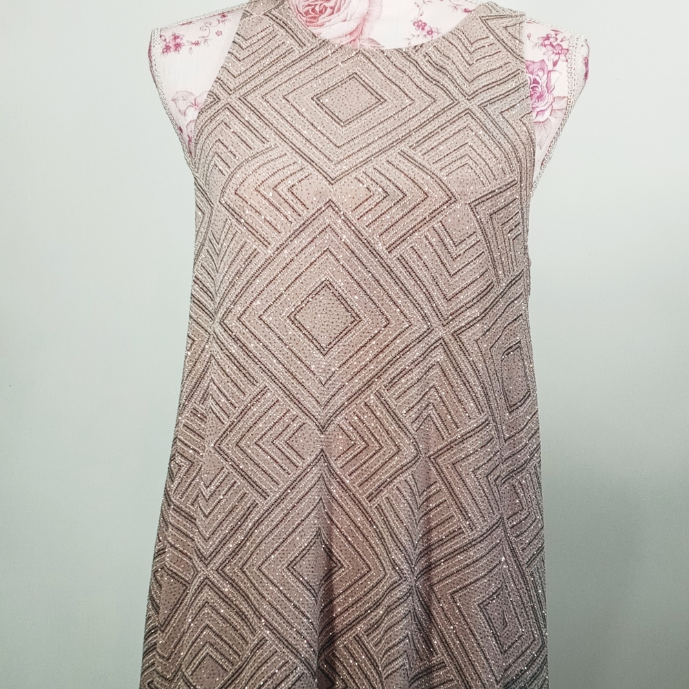 New York Company Blouse Medium Tan Glitter  Gold Sequin Sleeveless